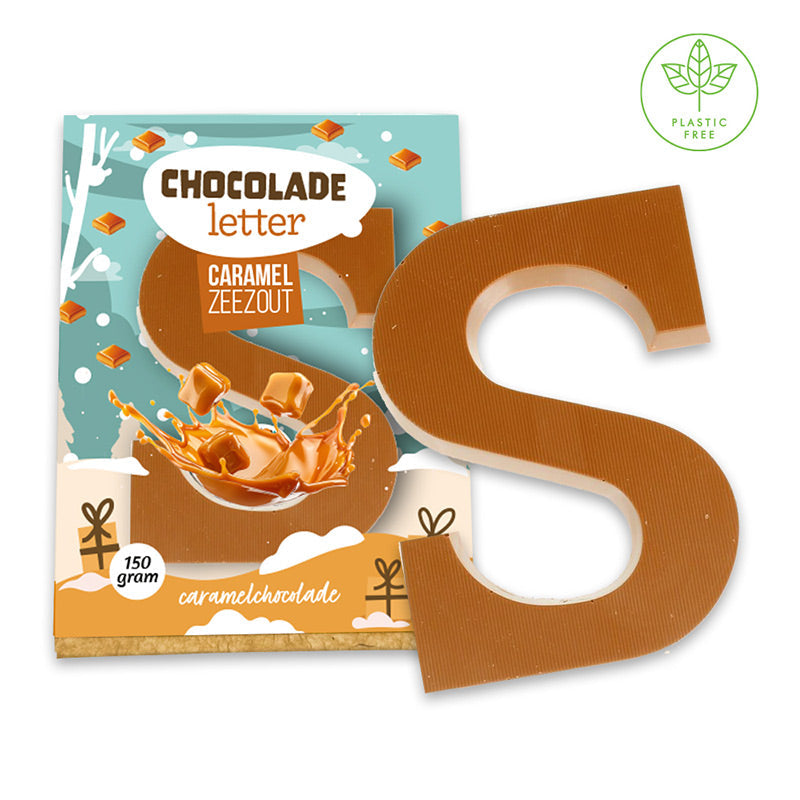 Caramelchocolade met zeezout chocoladeletter (150 gram) [Plasticvrij]