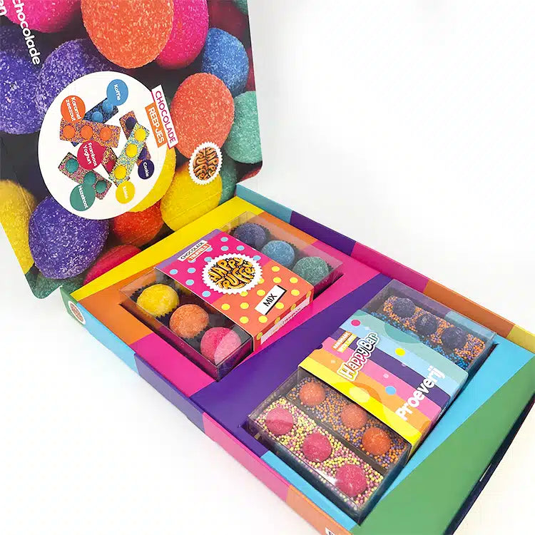 Chocolade giftbox - Happy Proeverij - Chocoladetruffel / Chocoladereep mix
