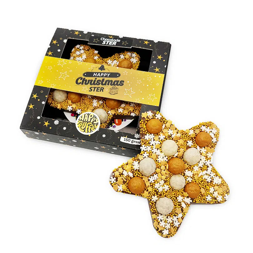 Chocolade Gouden Happy Christmas Ster (150 gram)